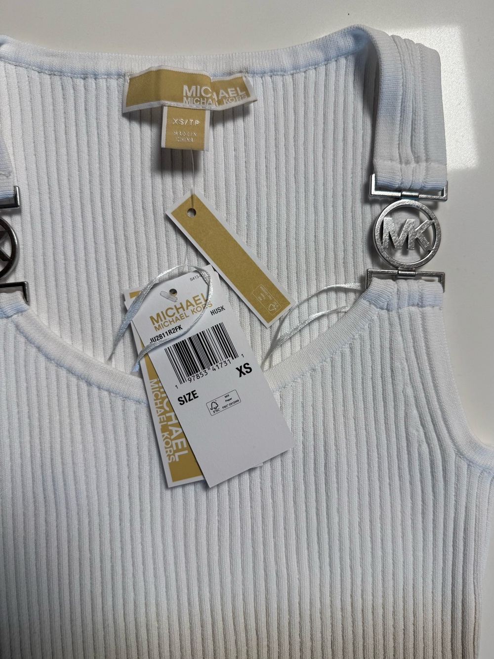 New w tag Michael Kors White-to-Tan Ombre Ribbed Tank Midi Dress - Picture 5 of 7